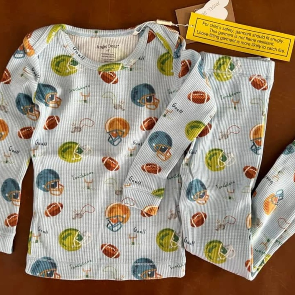 ANGEL DEAR Football Thermal Bamboo PJs, 4T - NEW